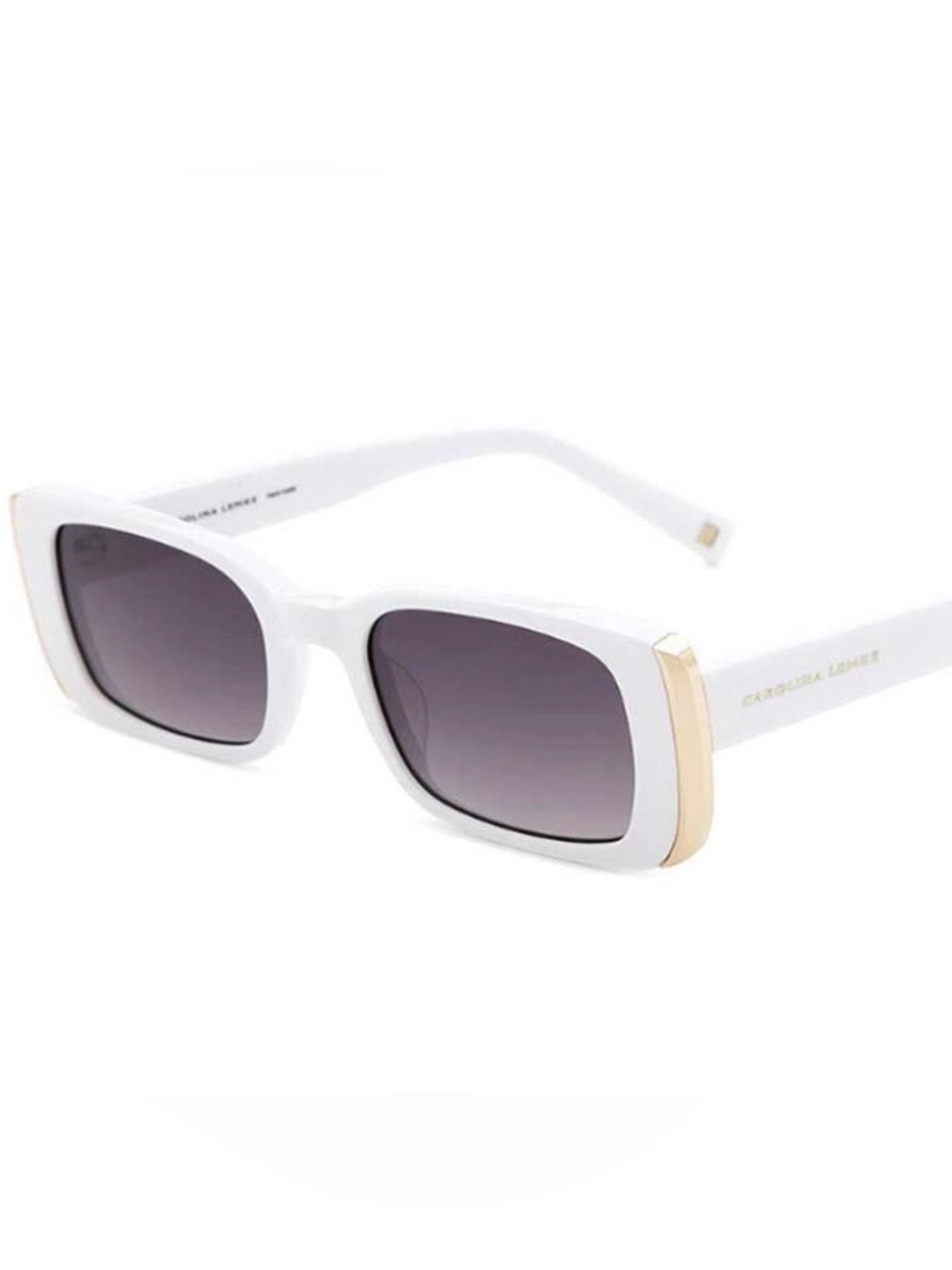 Caroline Lemke White Rectangle Sunglasses with Gold Accent- New in Box $359